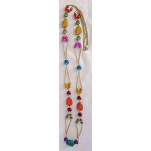 Bold Orange Blue Yellow Station Beads Goldtone Chain 42" Necklace Y2K Eclectic